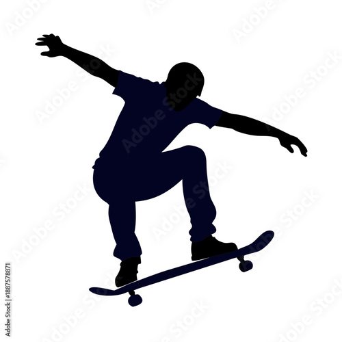 Skateboarder Silhouette Jumping Trick Vector Graphic