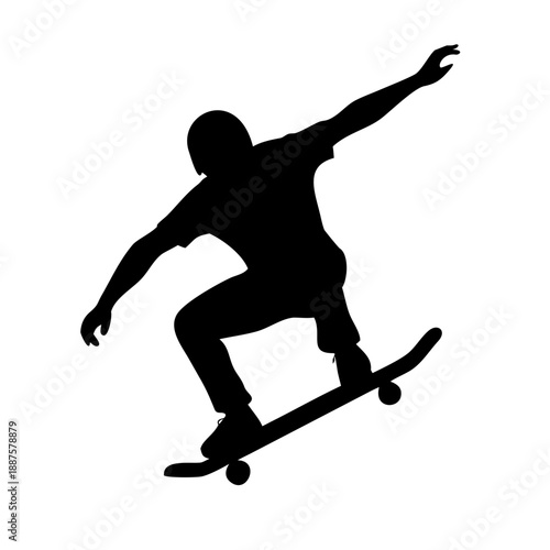 Skateboarder Silhouette Jumping Trick Vector Graphic