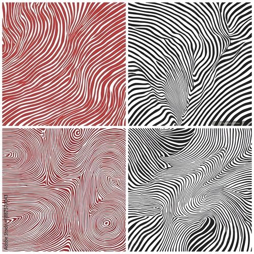 Set of white, red and black wavy lines abstract design. Topography concept. Collection wavy pattern background with copy space. Design for cover template, poster, banner, print ad. Generative Ai