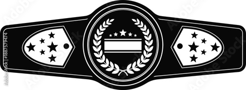 Championship belt silhouette with laurel wreath and stars for sports trophy victory award and martial arts tournament icon vector