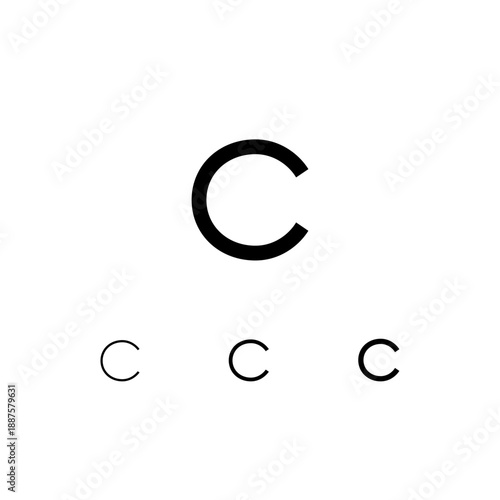 Letter C, digital alphabet cyber font, including set of three different letters, thin, regular, medium, vector illustration 10EPS