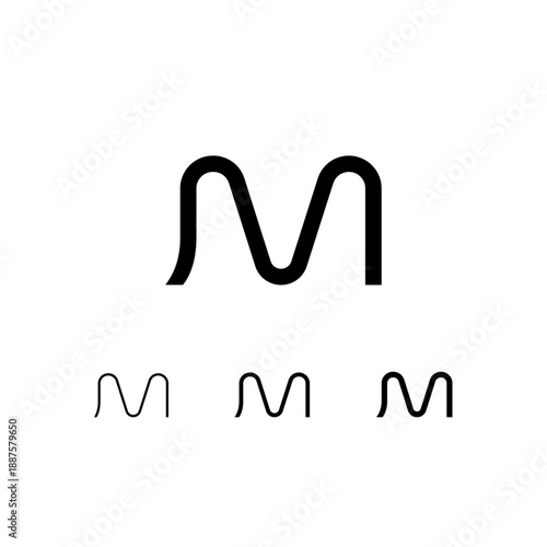 Letter M, digital alphabet cyber font, including set of three different letters, thin, regular, medium, vector illustration 10EPS