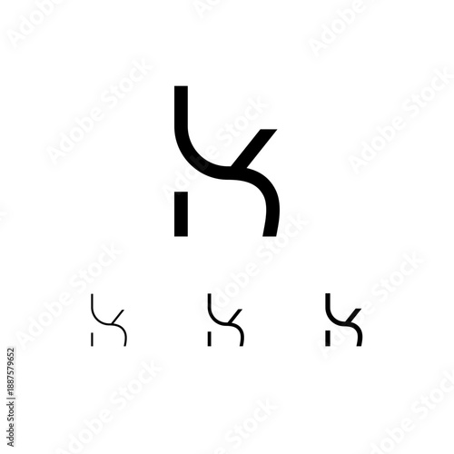 Letter K, digital alphabet cyber font, including set of three different letters, thin, regular, medium, vector illustration 10EPS