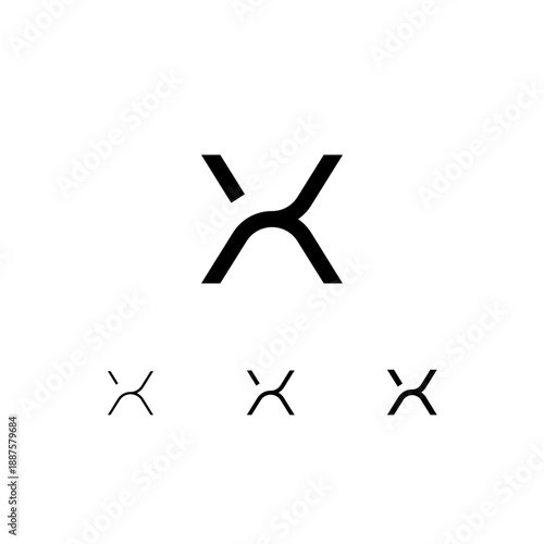 Letter X, digital alphabet cyber font, including set of three different letters, thin, regular, medium, vector illustration 10EPS