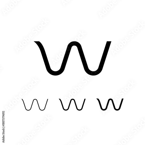 Letter W, digital alphabet cyber font, including set of three different letters, thin, regular, medium, vector illustration 10EPS