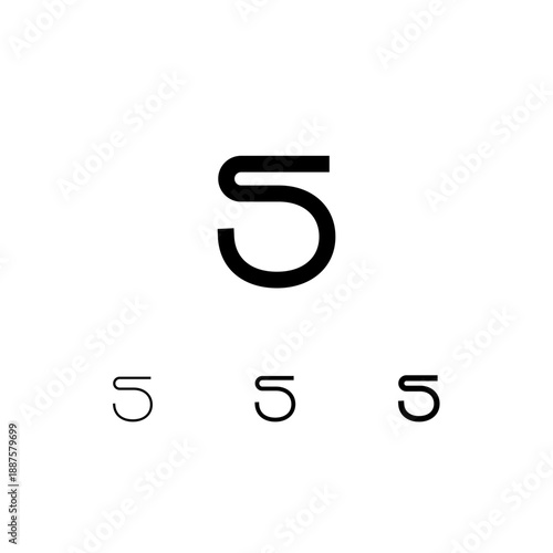 Number 5, digital numeral five, including set of four different cyber numbers, thin, regular, medium, vector illustration 10EPS