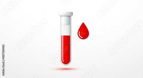 Blood sample in a test tube with a droplet medical concept for donation or analysis on white background