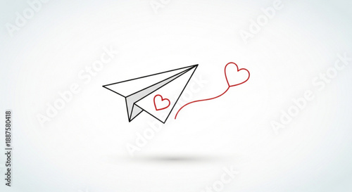 Paper airplane with heart flies through love and freedom symbolizing hope and affection in a simple elegant design