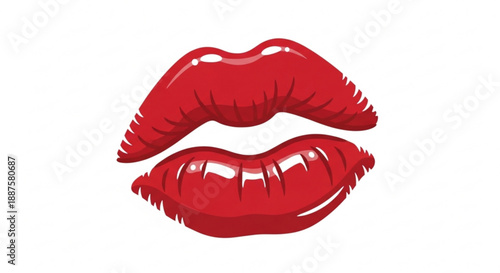 Red lips illustration with glossy finish and subtle shading isolated on white background symbolizing kiss love and sensuality