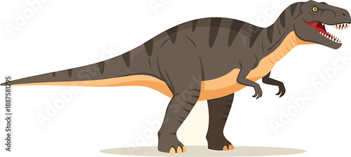 Detailed cartoon illustration of a powerful Tyrannosaurus Rex dinosaur. This fearsome prehistoric carnivore is depicted with an open mouth, showcasing its iconic presence