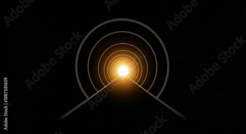 Glowing light at the end of dark tunnel with concentric circles and radiant illumination symbolizing hope and progress