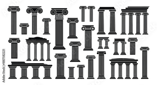 An assortment of ancient greek and roman architectural column elements