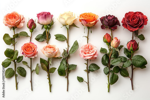 A Collection of Garden Roses from Bud to Full Bloom
