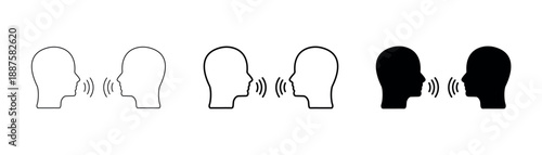 Set of minimalist talking icons with transparent background, depicting conversation, dialogue, and interaction symbols for user interfaces, apps, and public speaking, vector illustration