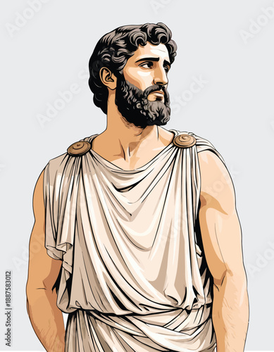 063-06-Greek philosopher man with beard wearing a traditional white toga