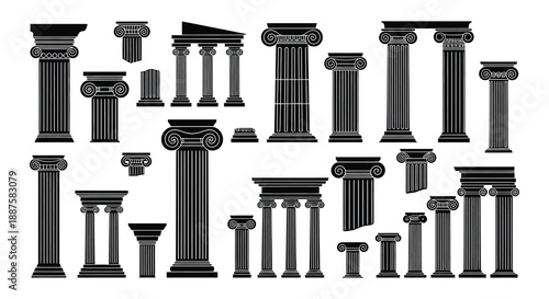 An assortment of ancient greek and roman architectural column elements