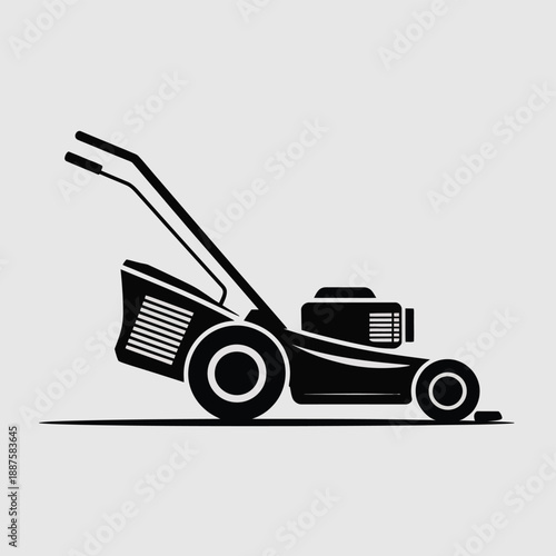 Lawn mower silhouette on white background