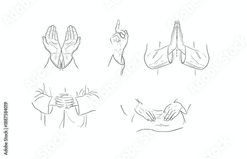 Line Art of Muslim Prayer Hand Gestures (Dua and Supplication)