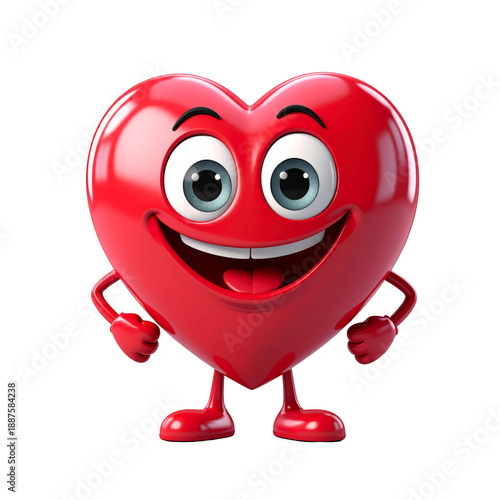 Red Heart Character with Cartoonish Face on a Transparent Background
