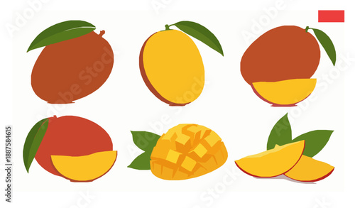 Decorative mango tropical fruit vector set for wallpaper and design isolated on white