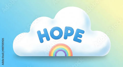 Hopeful cloud with rainbow symbol on gradient background representing optimism