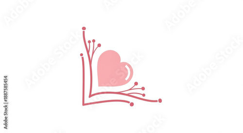 Pink heart shaped symbol with floral design elements on white background for love and care concepts