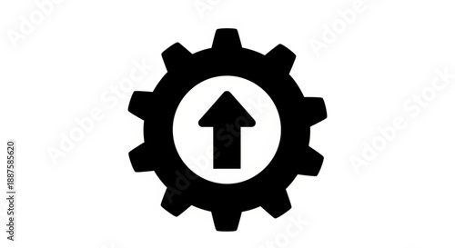 Gear icon with upward arrow in center, symbolizing progress and advancement in technology and industry