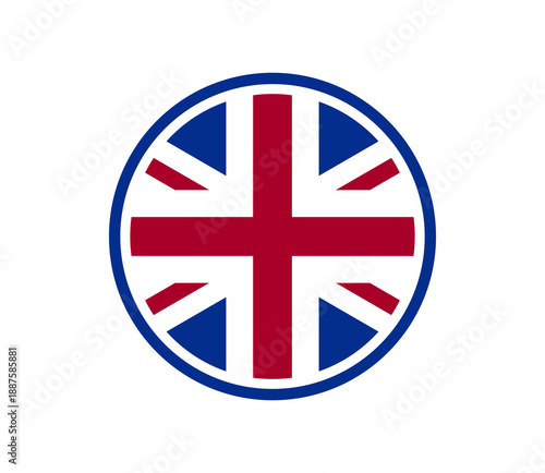 Free Download united kingdom national flag union jack displayed in circular badge with blue outline isolated on white background vector illustration - GFXLoad