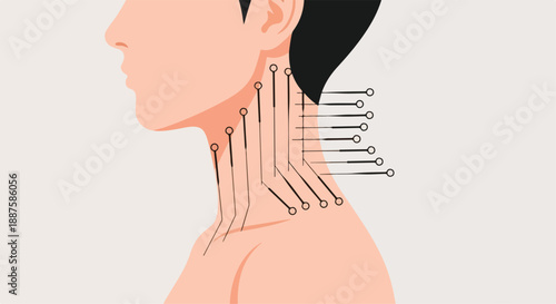 Human Neck with Integrated Circuit Board Wires and Microchips