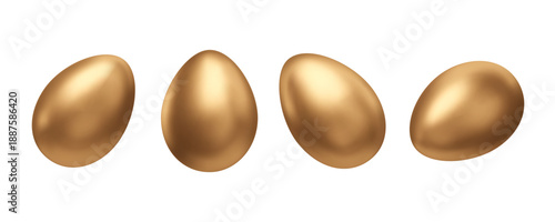Set of 3d golden eggs. Easter, treasure cartoon elements. Vector illustration.