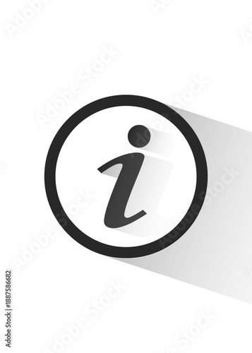 Minimalist black and white information icon featuring a stylized letter i with a modern long shadow effect.