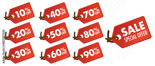 Discount tag vector illustration set.  / 値引きのタグのイラスト素材セット。白背景にベクターイラスト。
