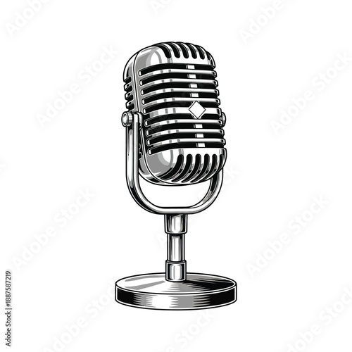 Vintage silver studio microphone illustration isolated on white background