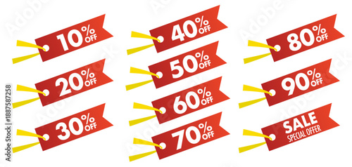 Discount tag vector illustration set. / 値引きのタグのイラスト素材セット。白背景にベクターイラスト。