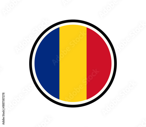 romania national flag with vertical blue yellow red stripes displayed in circular badge isolated on white background vector illustration Free Download romania national flag with vertical blue yellow red stripes displayed in circular badge isolated on white background vector illustration - GFXLoad