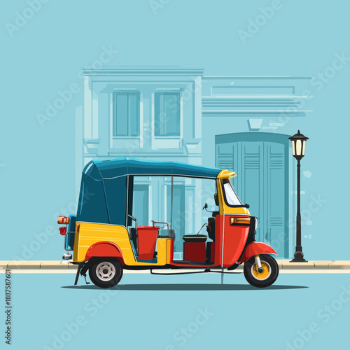 Colorful Tuk Tuk Auto Rickshaw on City Street