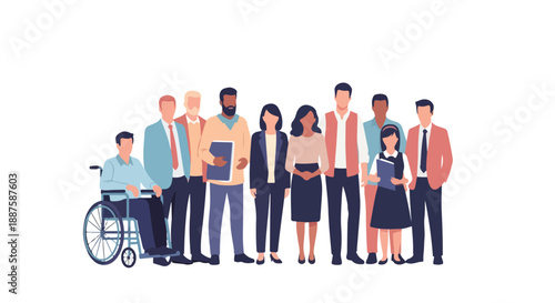 Diverse Group of Ten Business People Including Man in Wheelchair Illustration