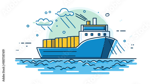 Container Ship Sailing on Ocean Waves