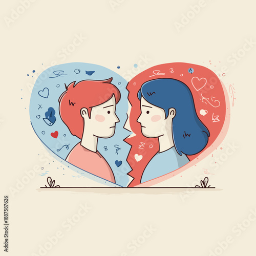 Couple with Broken Heart Illustration
