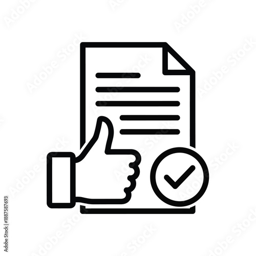 Approved document icon with thumbs up and confirmation check mark symbol