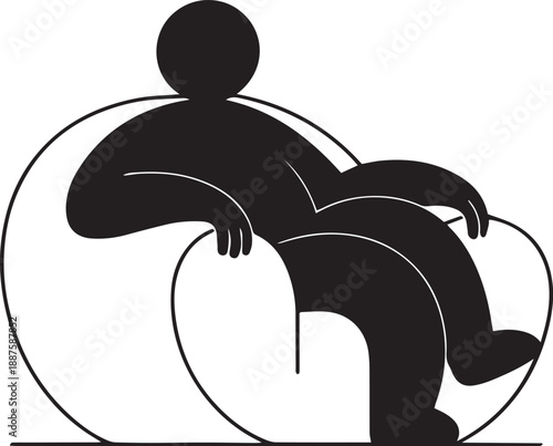 Minimal Vector Illustration of Relaxed Person Sitting on Armchair Flat Monochrome Lounge Icon Comfortable Home Leisure Lifestyle