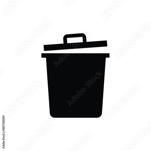 Simple black silhouette icon representing a trash can with a partially open lid