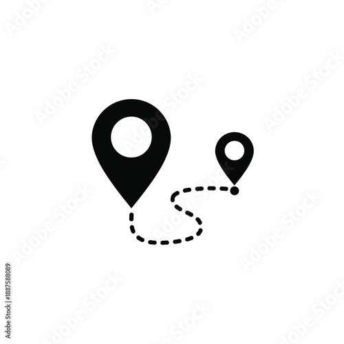 Simple black and white map route icon showing destination tracking progress