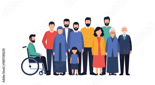 Diverse Group of People Flat Style Vector Illustration