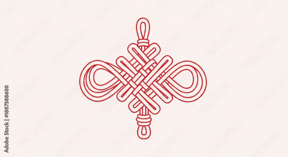 Obraz premium Intricate red celtic knot design on cream background symbolizing unity and heritage