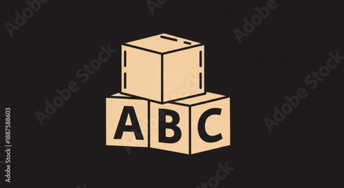 Stacked wooden alphabet blocks with letters abc on a black background for learning and education