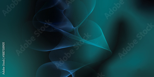 Smooth abstract blue smoke waves and swirling light patterns create a flowing curve design on a dark black backdrop with soft motion and artistic energy