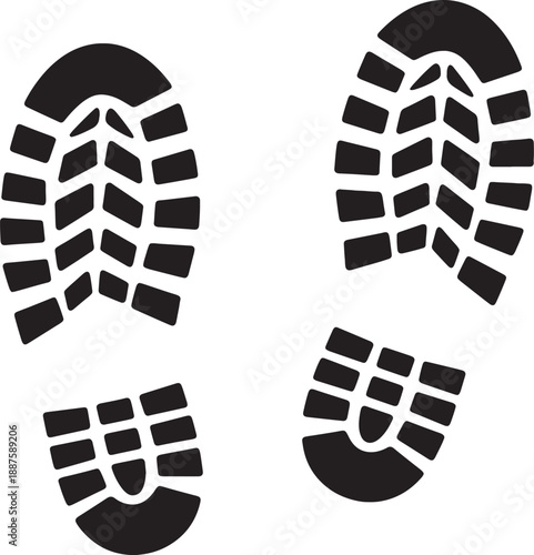 Pair of Black Boot Prints with Detailed Tread Pattern on White Background
