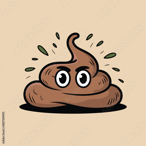 Cartoon poop emoji with surprised expression and splashing droplets