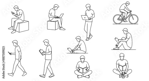 Man activities collection line art